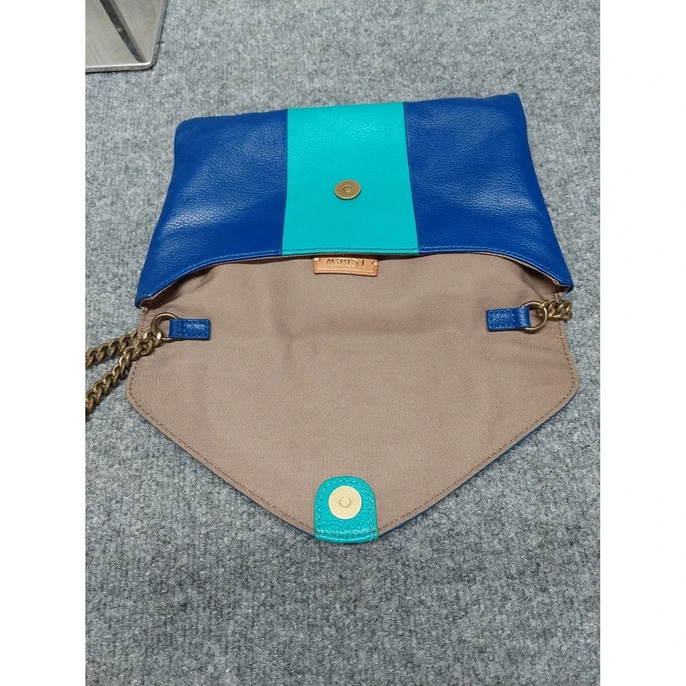 J Crew Women Crossbody Bag Small Blue Green Leather Chain Strap Envelope Flap